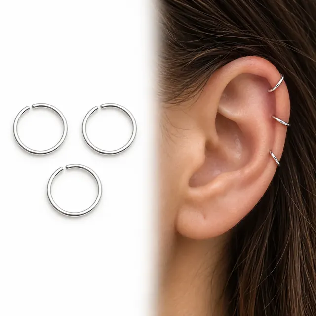 Kit 3 piercings argolinha em Prata 925