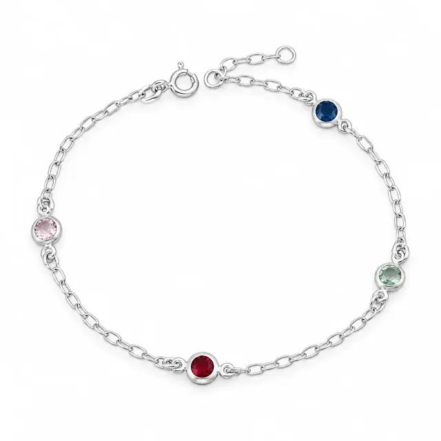 Pulseira 4 zircônias coloridas em Prata 925