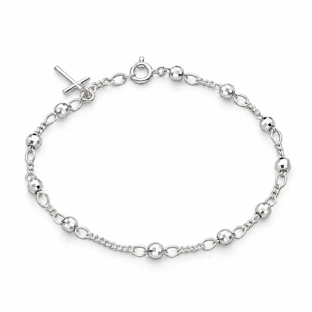 Pulseira bolas com cruz em Prata 925