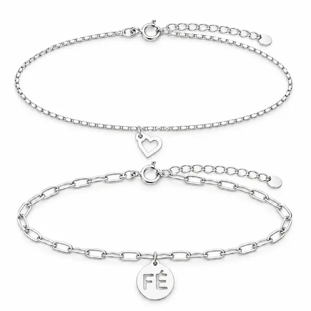 Kit 2 pulseiras Fé em Prata 925
