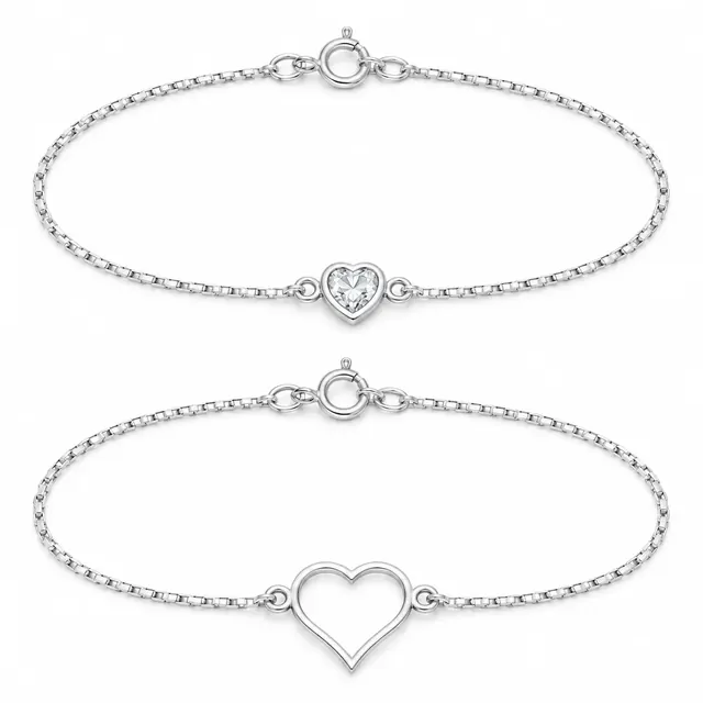 Kit 2 pulseiras Corações em Prata 925